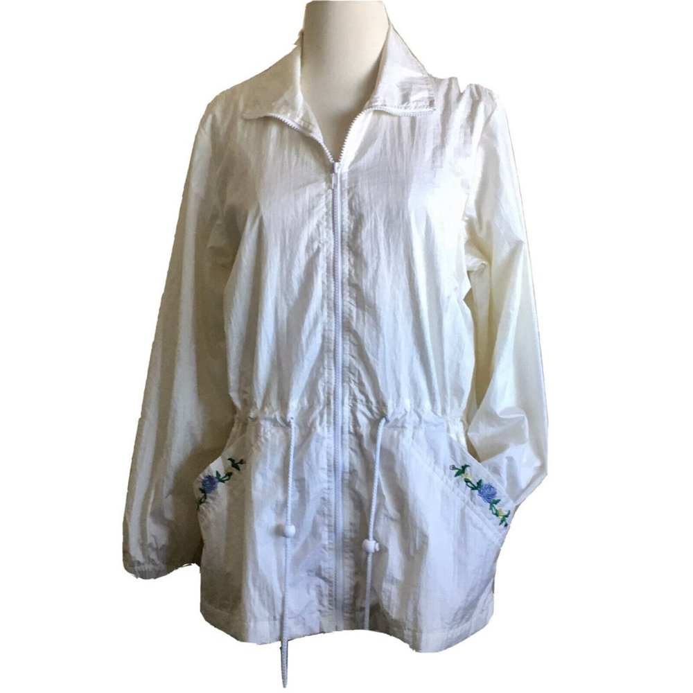 Vintage Blair Embroidered Windbreaker Retro Cottage Ivory Long Jacket Size Small